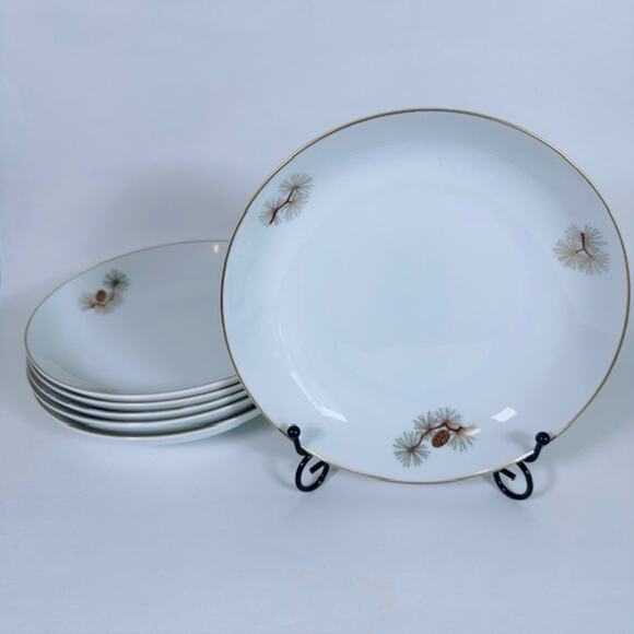 Fukagawa Arita Pine Cone (1) Soup Bowl Green/Gold Needles Brown/Gold Branches - Picture 11 of 16